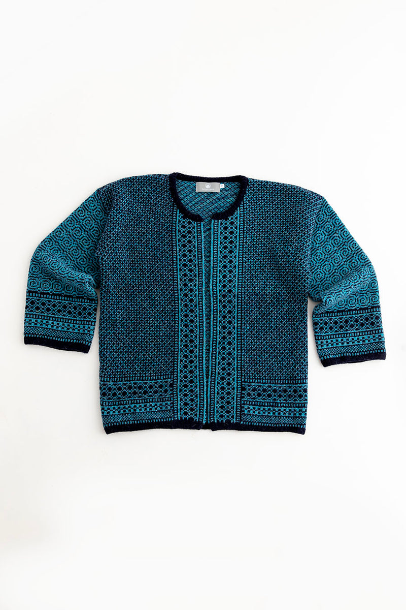 womens navy blue teal fair isle kimono cardigan coatigan towie wool