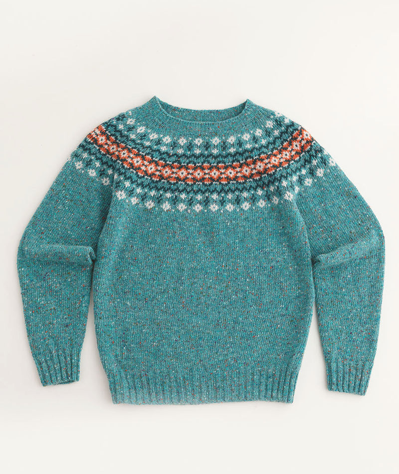 womens fair isle jumper sweater aqua wool croft yoke