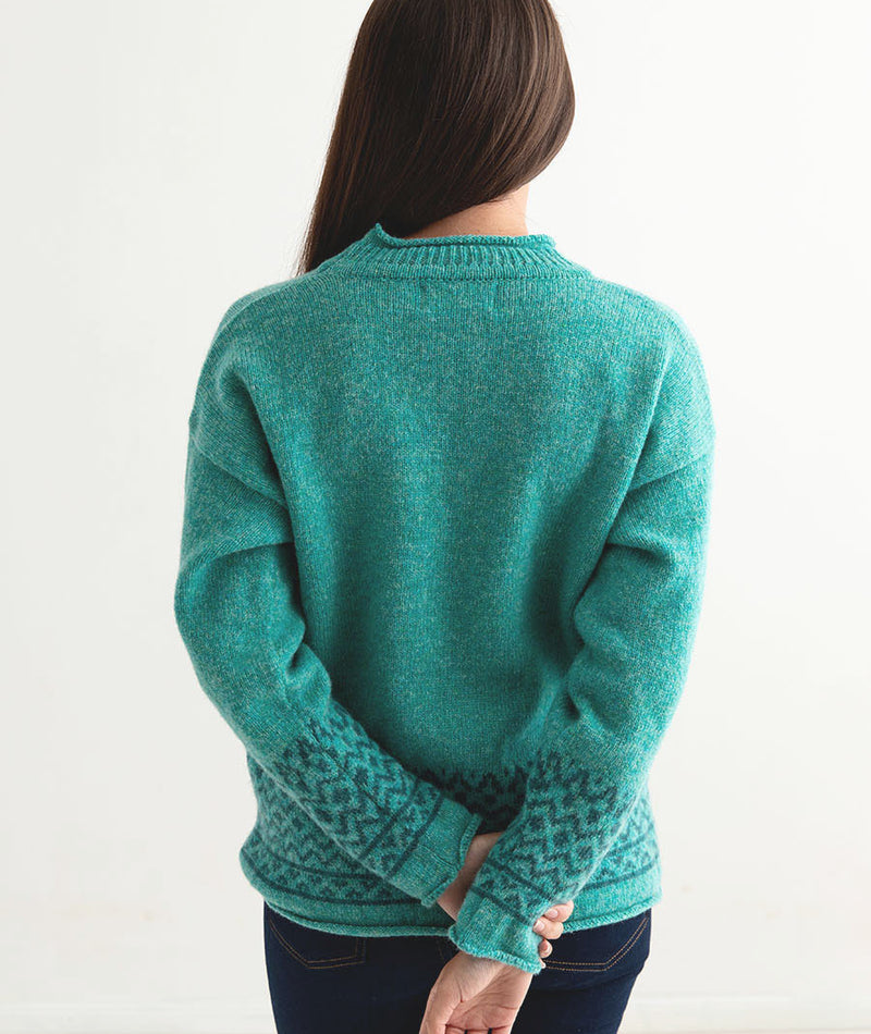 womens fair isle jumper sweater aqua wool braemar back