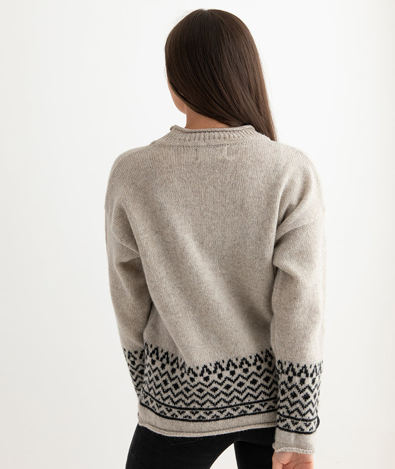 womens fair isle sweater jumper beige black braemar back