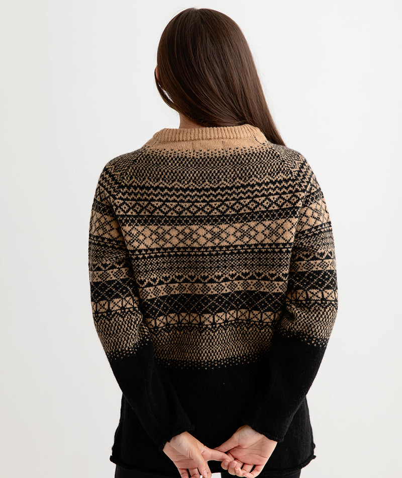 womens fair isle jumper sweater tunic wool black camel back