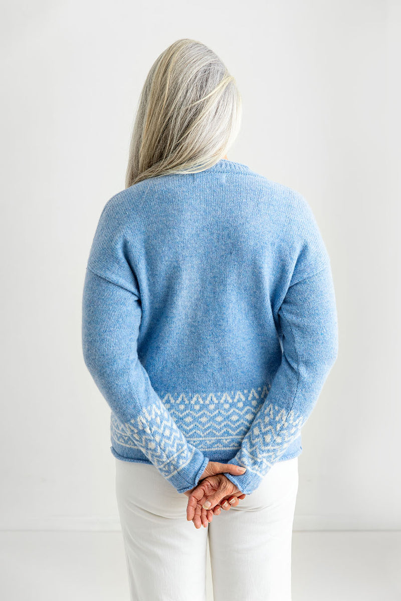 womens blue fair isle jumper sweater braemar back