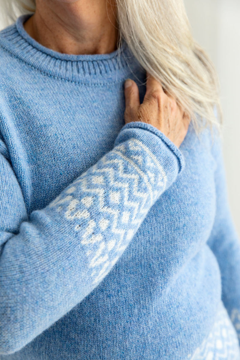 womens fair isle jumper sweater blue wool ice light pastel