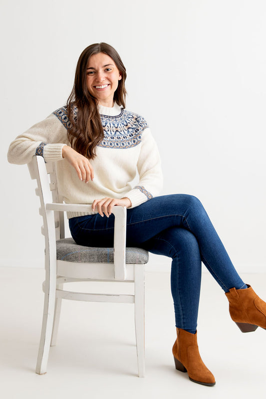 womens fair isle jumper sweater ivory winter white wool festival yoke