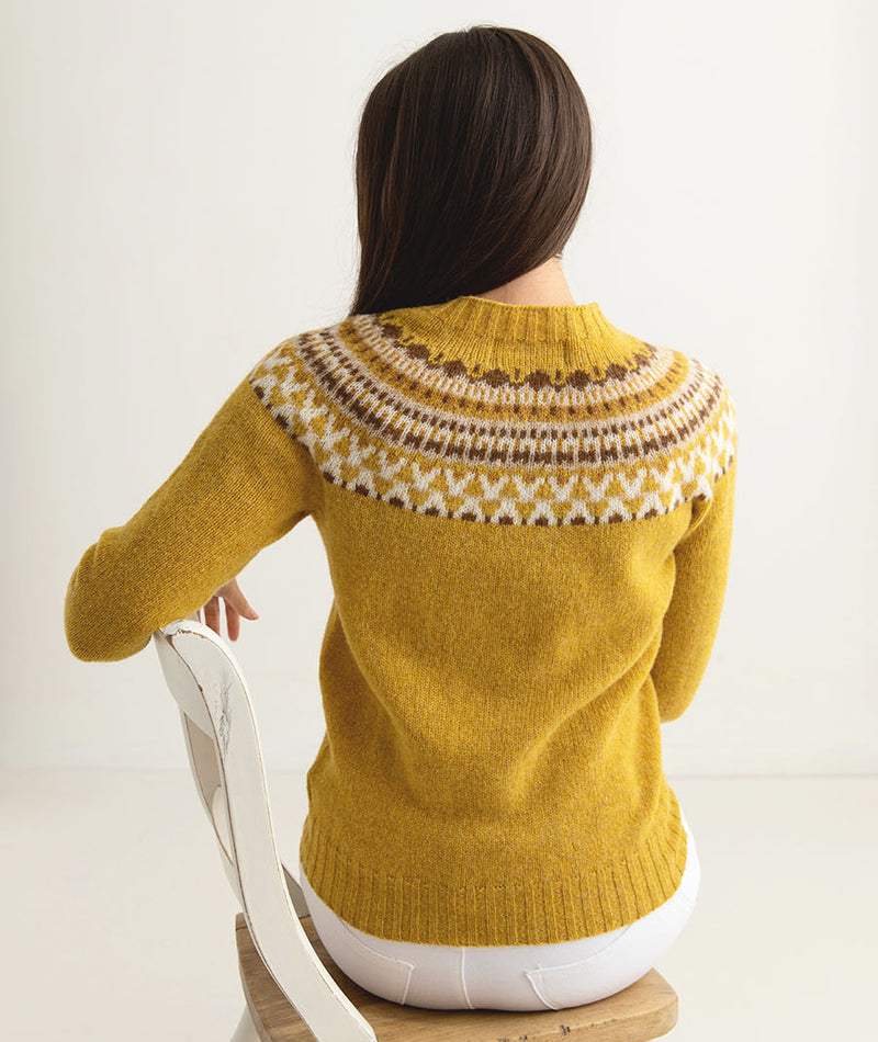 womens fair isle jumper sweater mustard yellow wool lido back
