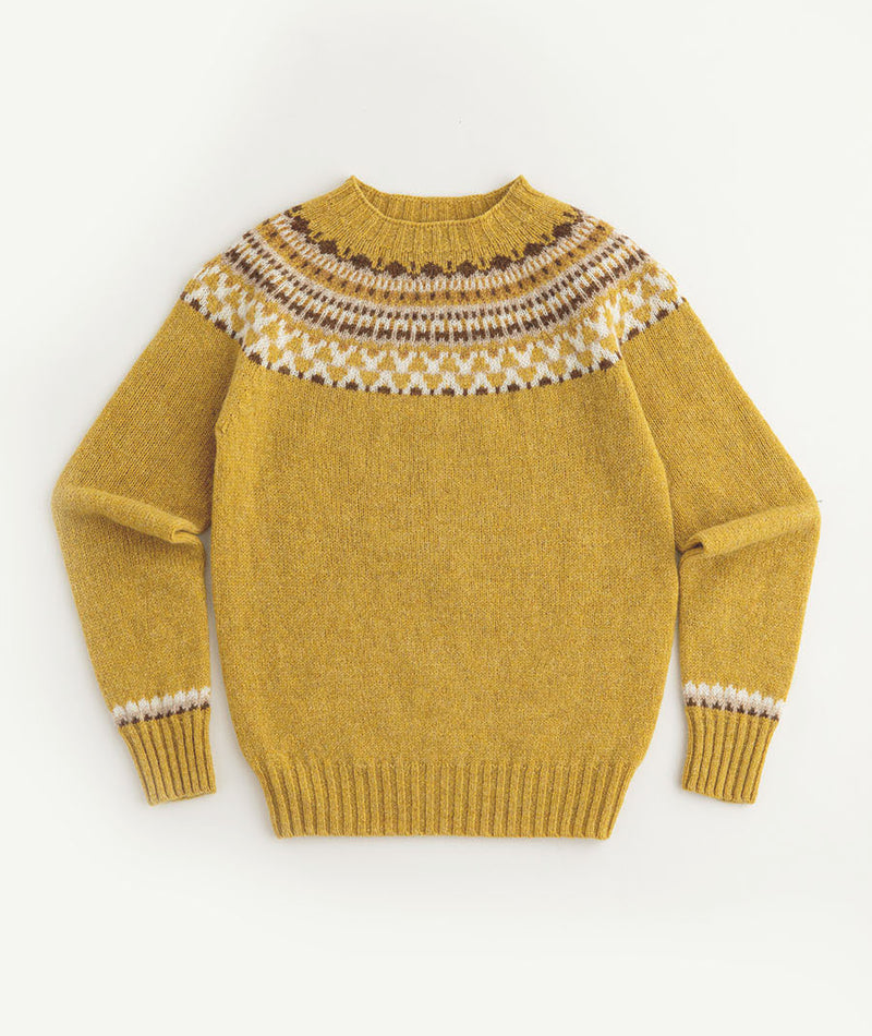 womens fair isle jumper sweater yellow mustard wool lido yoke
