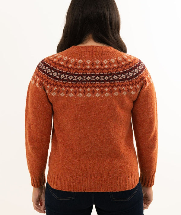 Womens Orange Fair Isle Jumper in Donegal Wool with Croft yoke pattern ...