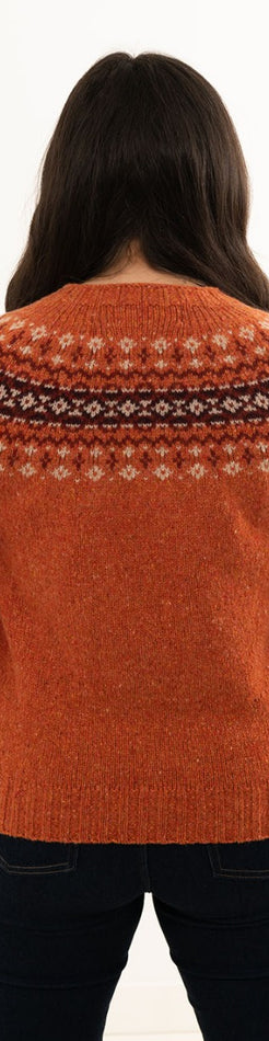 Womens Orange Fair Isle Jumper in Donegal Wool with Croft yoke pattern ...