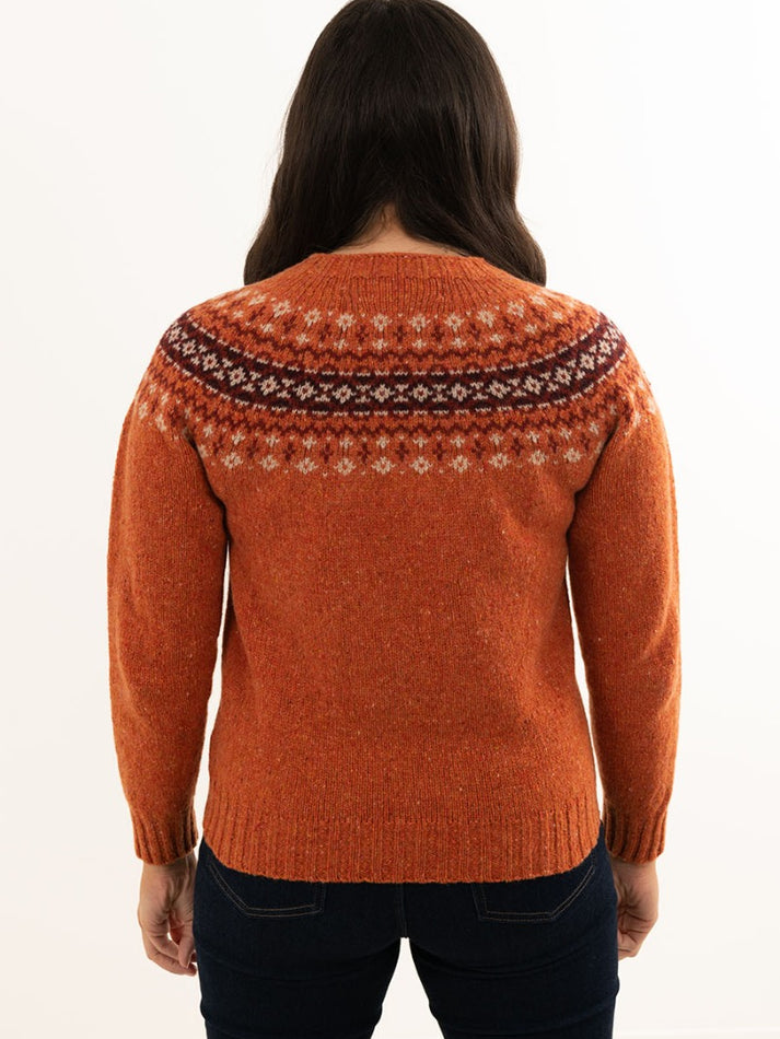 Womens Orange Fair Isle Jumper in Donegal Wool with Croft yoke pattern ...