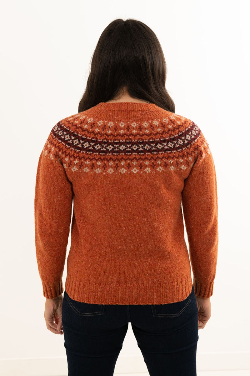 Womens Orange Fair Isle Jumper in Donegal Wool with Croft yoke pattern ...