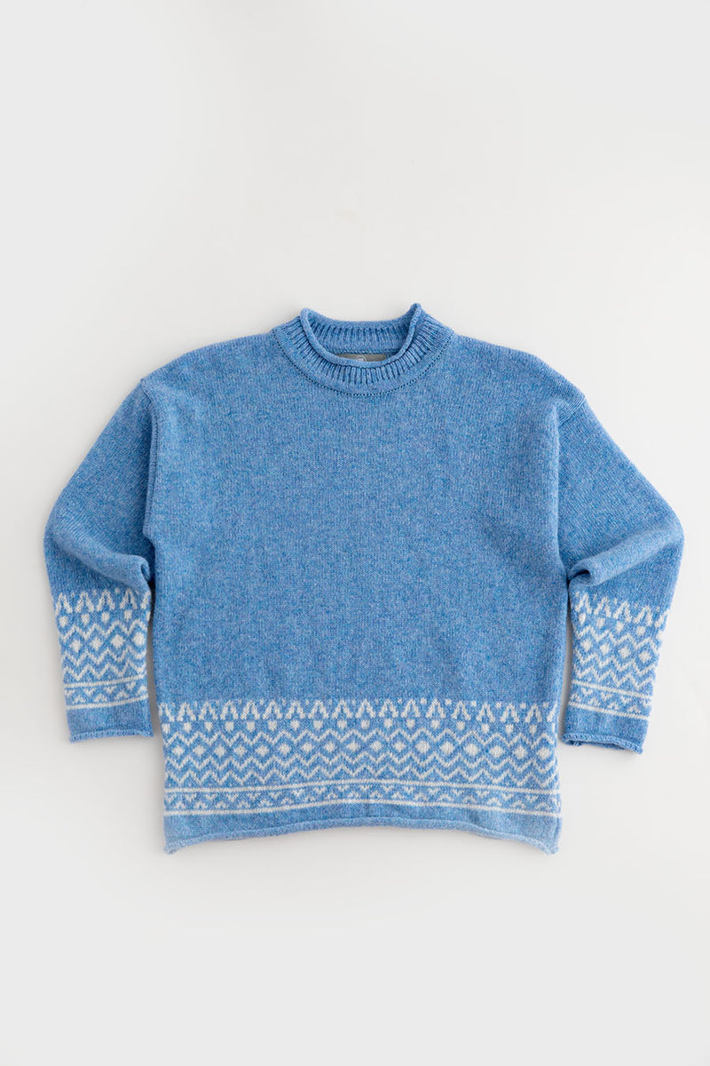 womens fair isle jumper sweater relaxed braemar blue white
