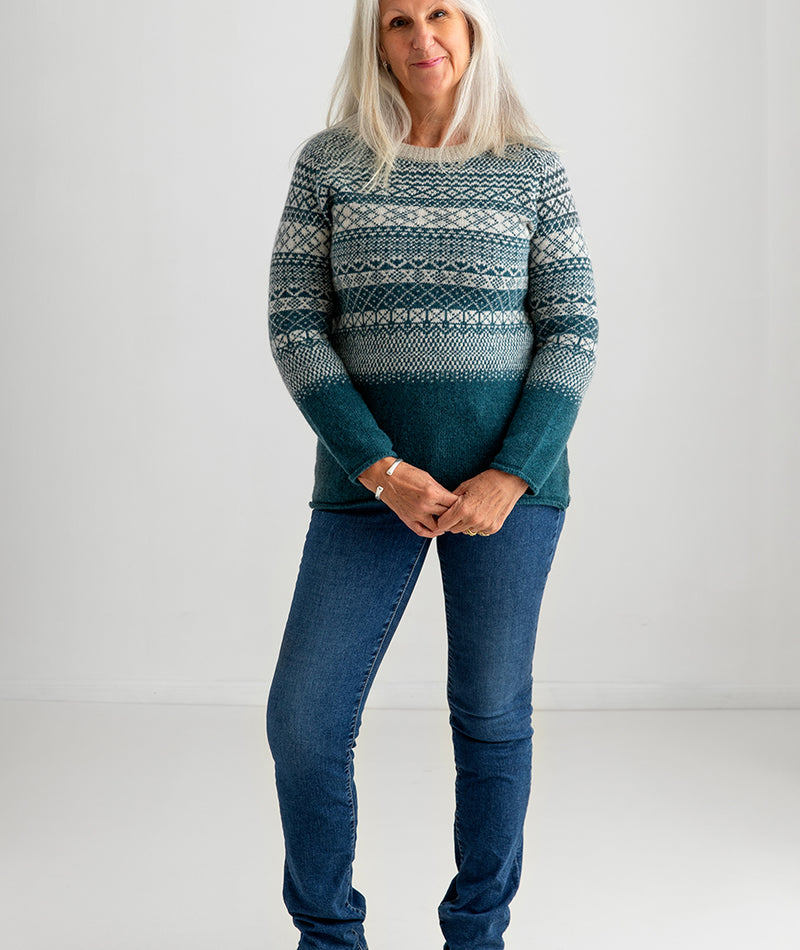 womens fair isle tunic jumper sweater teal storm wool