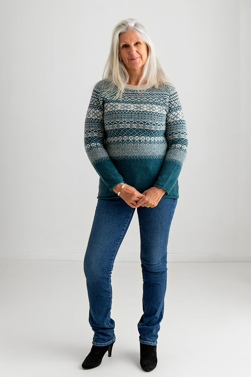 womens fair isle tunic jumper sweater teal storm wool