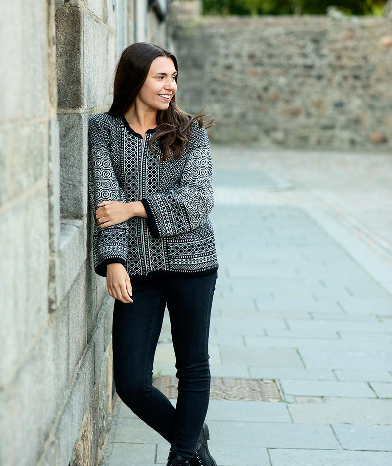 womens scottish wool fair isle kimono cardigan coatigan black towie