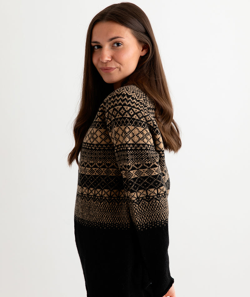 womens fairisle jumper sweater tunic black camel side