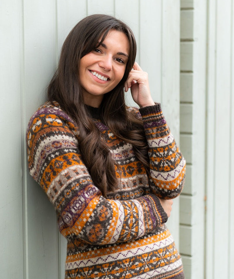 womens scottish fair isle sweater brown orange wool drumtochty
