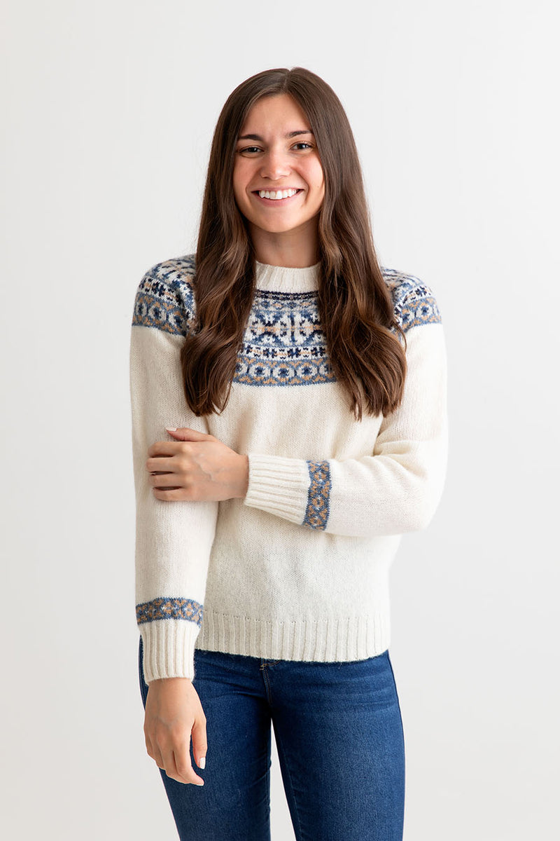 womens fair isle sweater scottish shetland wool ivory festival yoke jumper