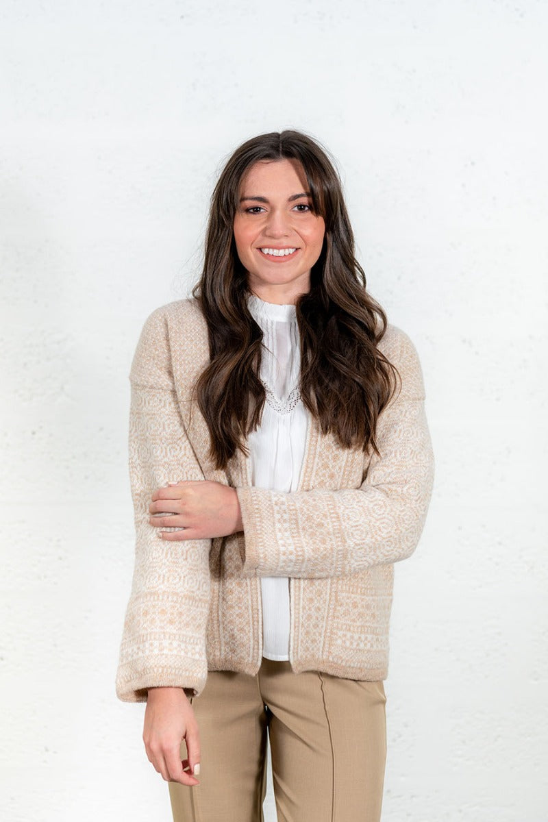 Womens fair isle kimono cardigan beige neutral wool