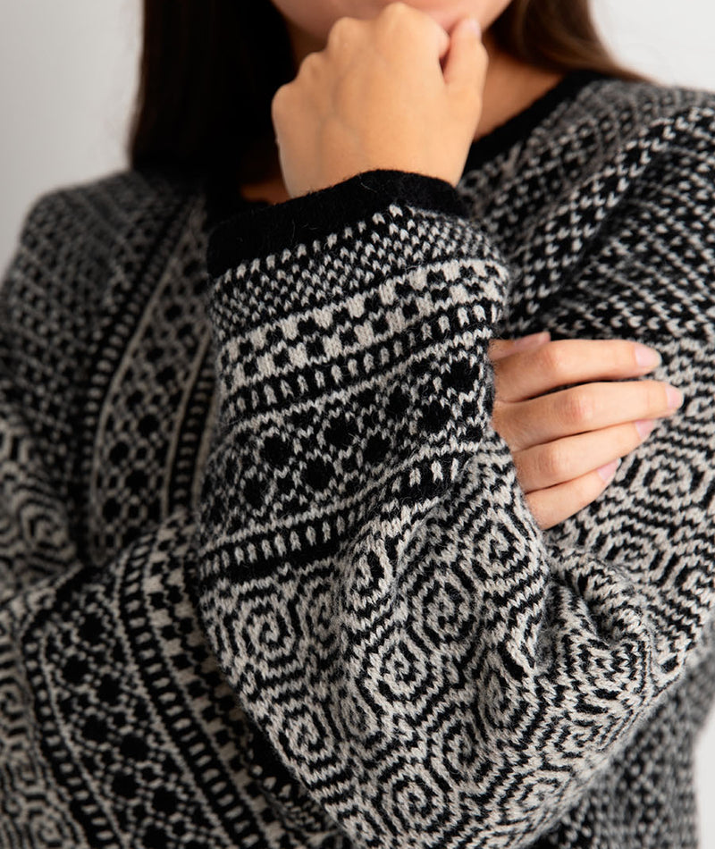 womens fair isle wool kimono cardigan black putty beige coatigan towie