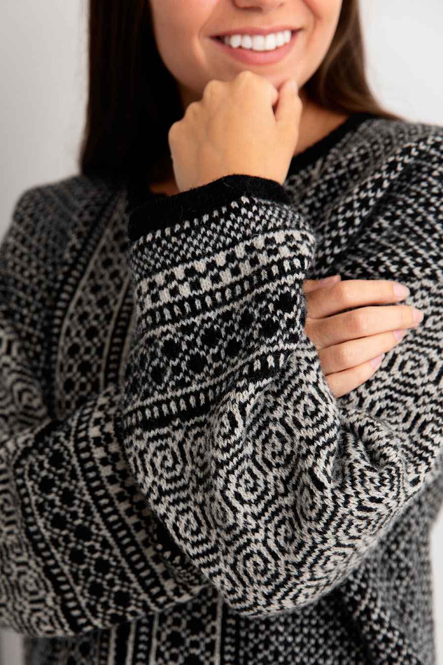 womens fair isle wool kimono cardigan black putty beige coatigan towie