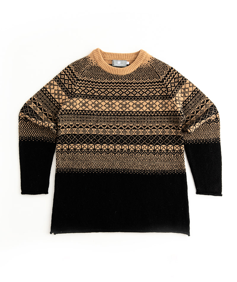 Womens fair isle tunic jumper sweater black camel lace flat