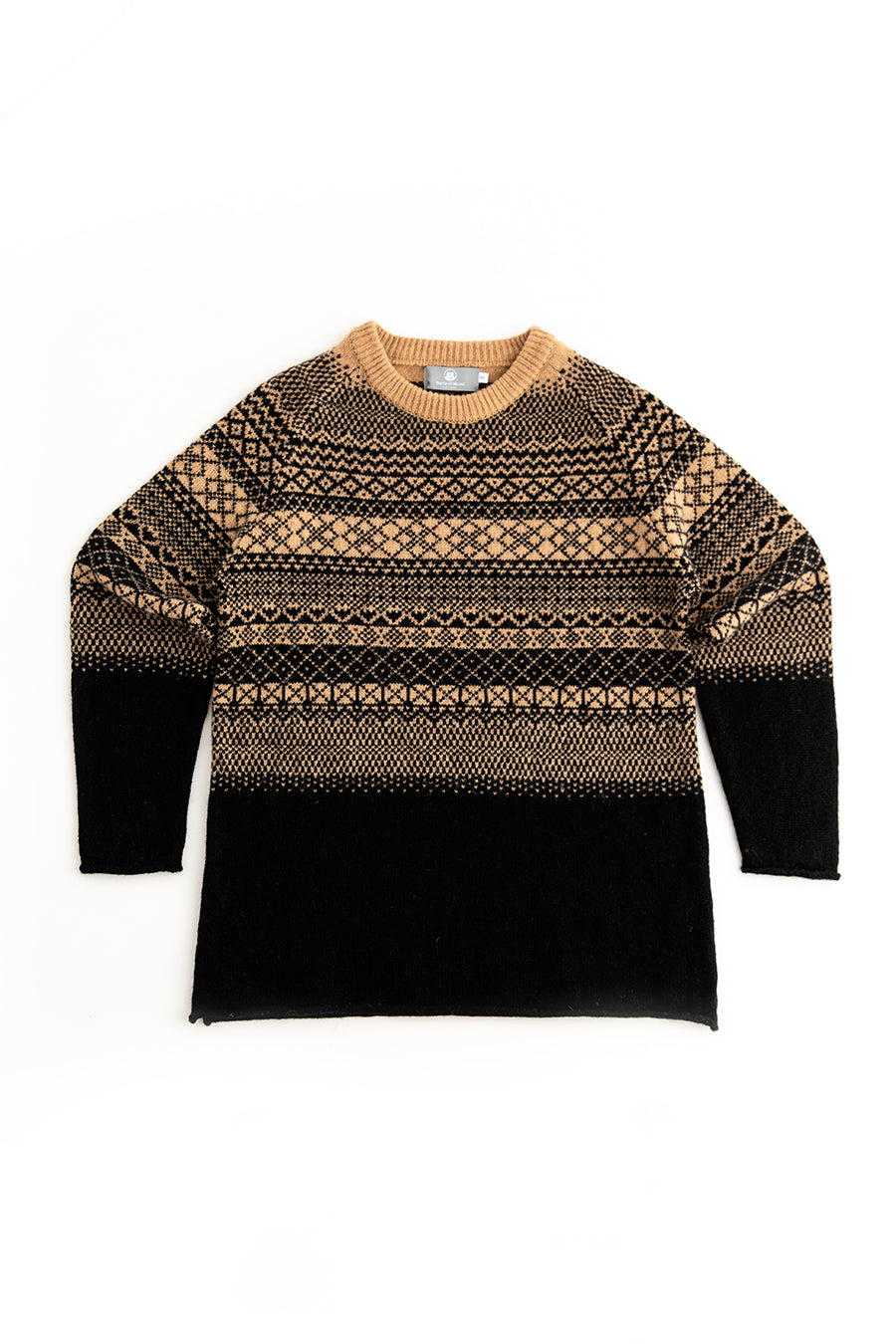 Womens fair isle tunic jumper sweater black camel lace flat