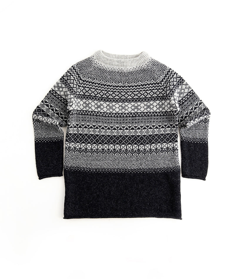 womens fair isle tunic jumper sweater charcoal grey wool