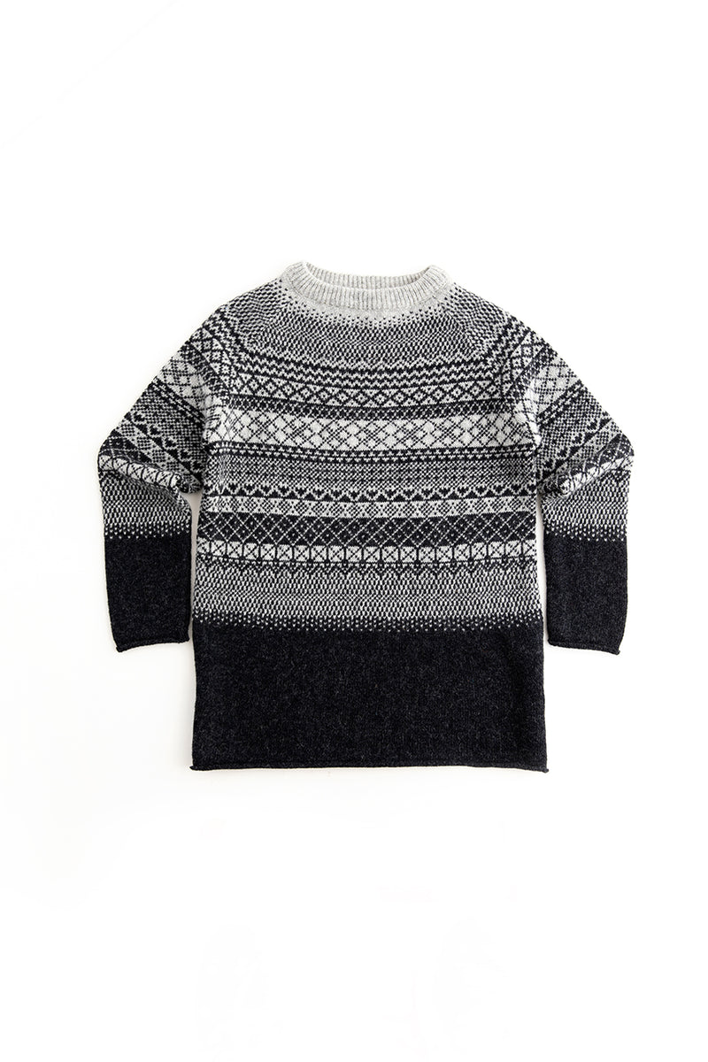 womens fair isle tunic jumper sweater charcoal grey wool