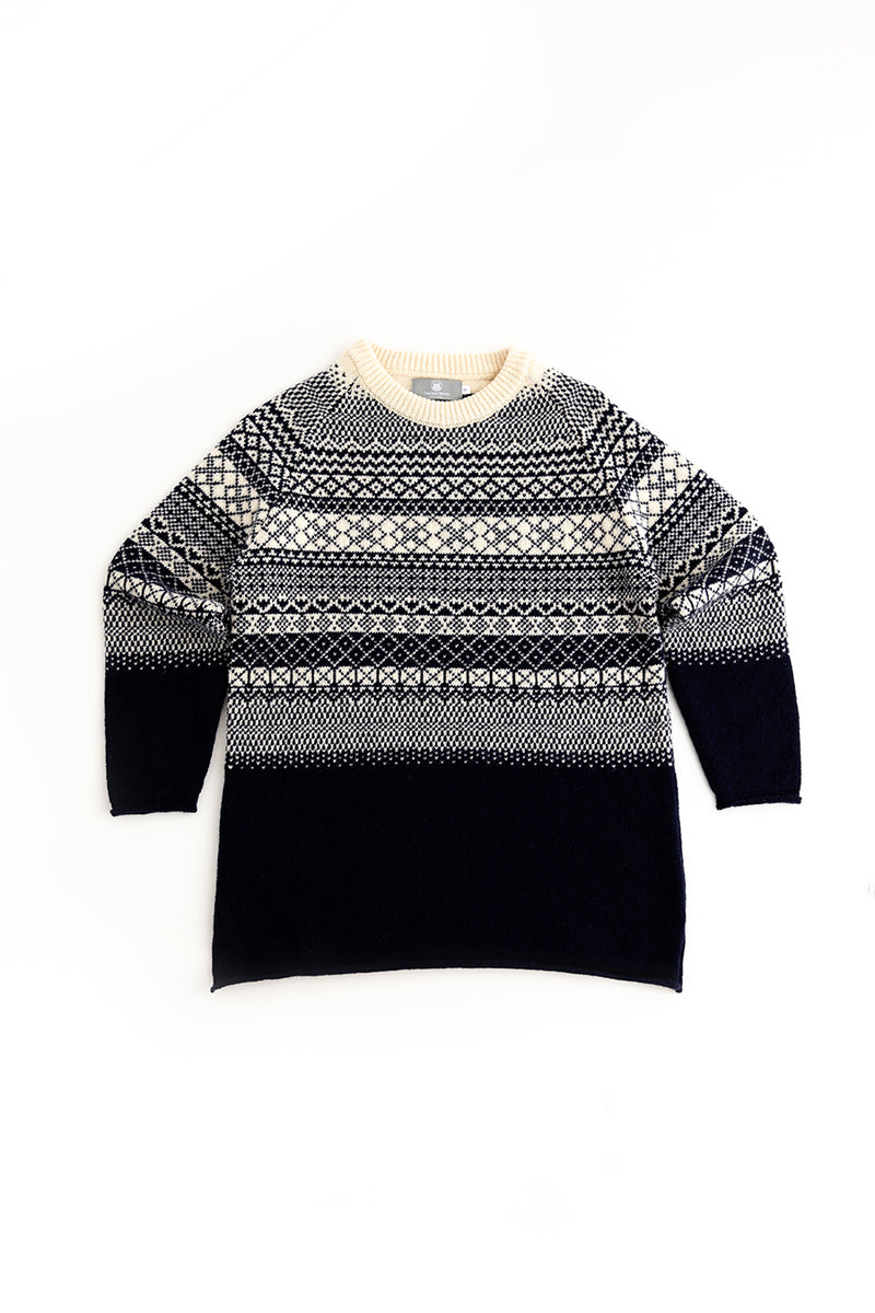 womens fair isle tunic jumper sweater navy blue wool