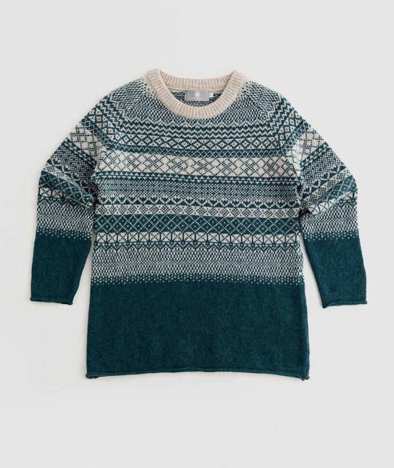 womens teal shetland wool fair isle jumper sweater