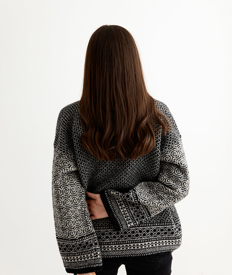 womens fair isle coatigan kimono black putty back 