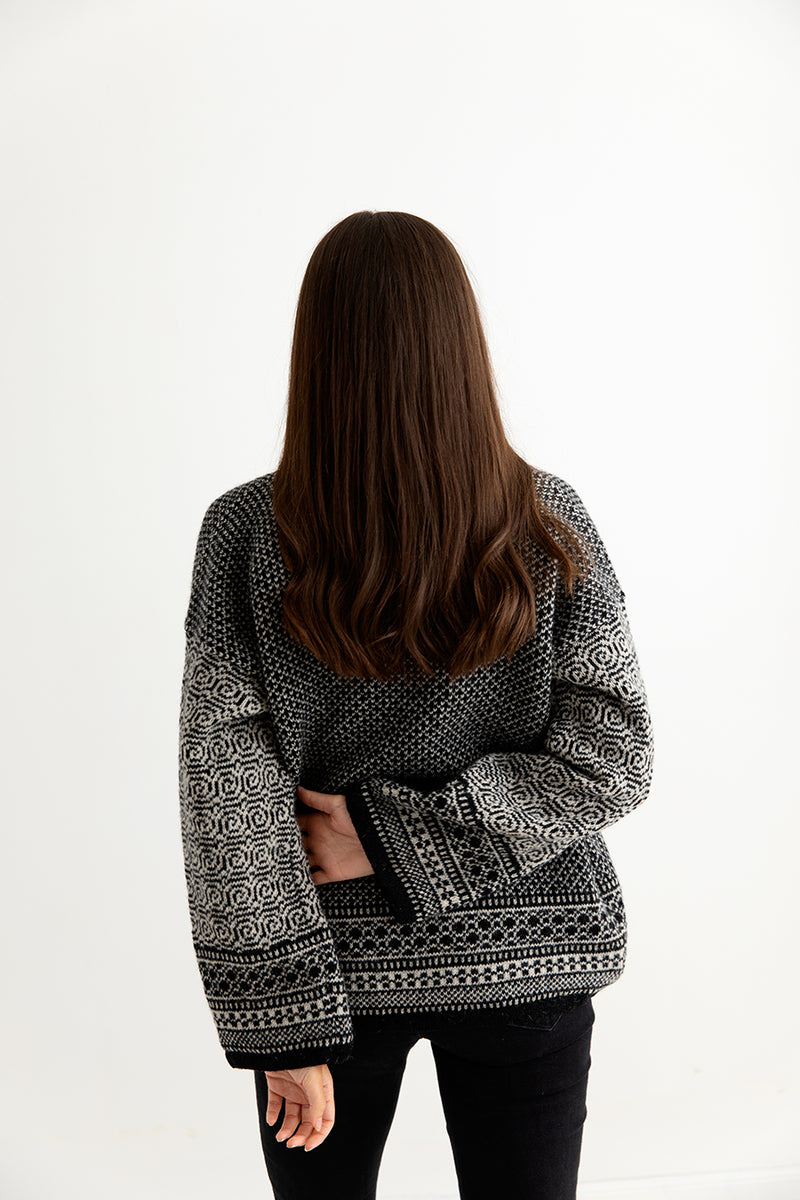 womens fair isle coatigan kimono black putty back 