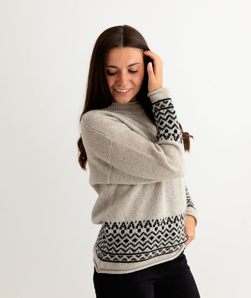 womens fairisle jumper sweater wool beige black ladies side