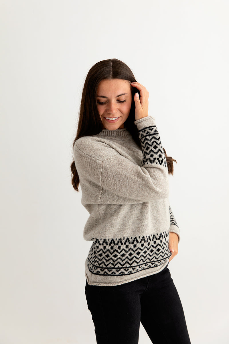 womens fairisle jumper sweater wool beige black ladies side