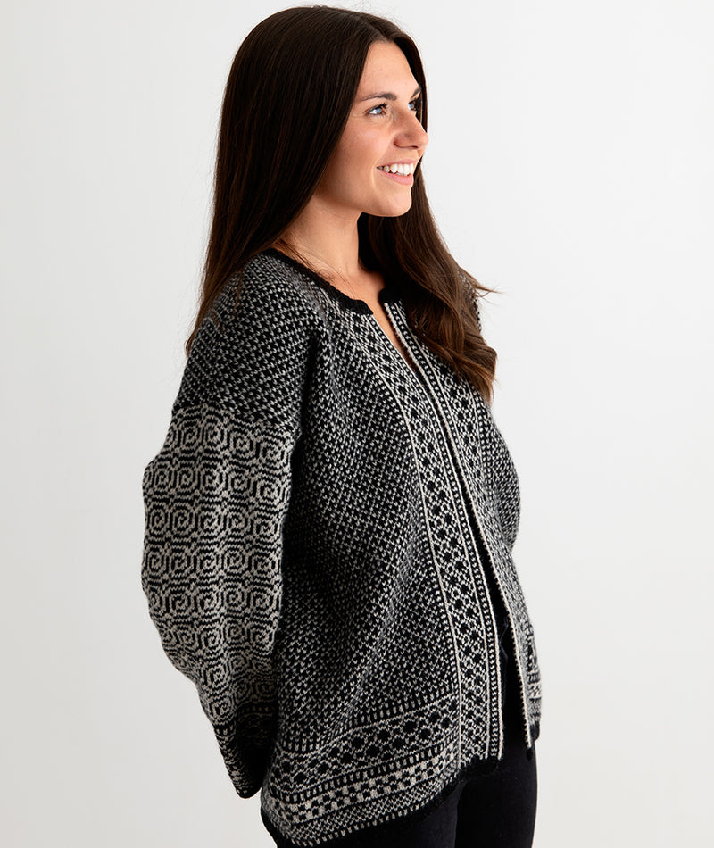 ladies fair isle coatigan kimono cardigan black putty wool towie