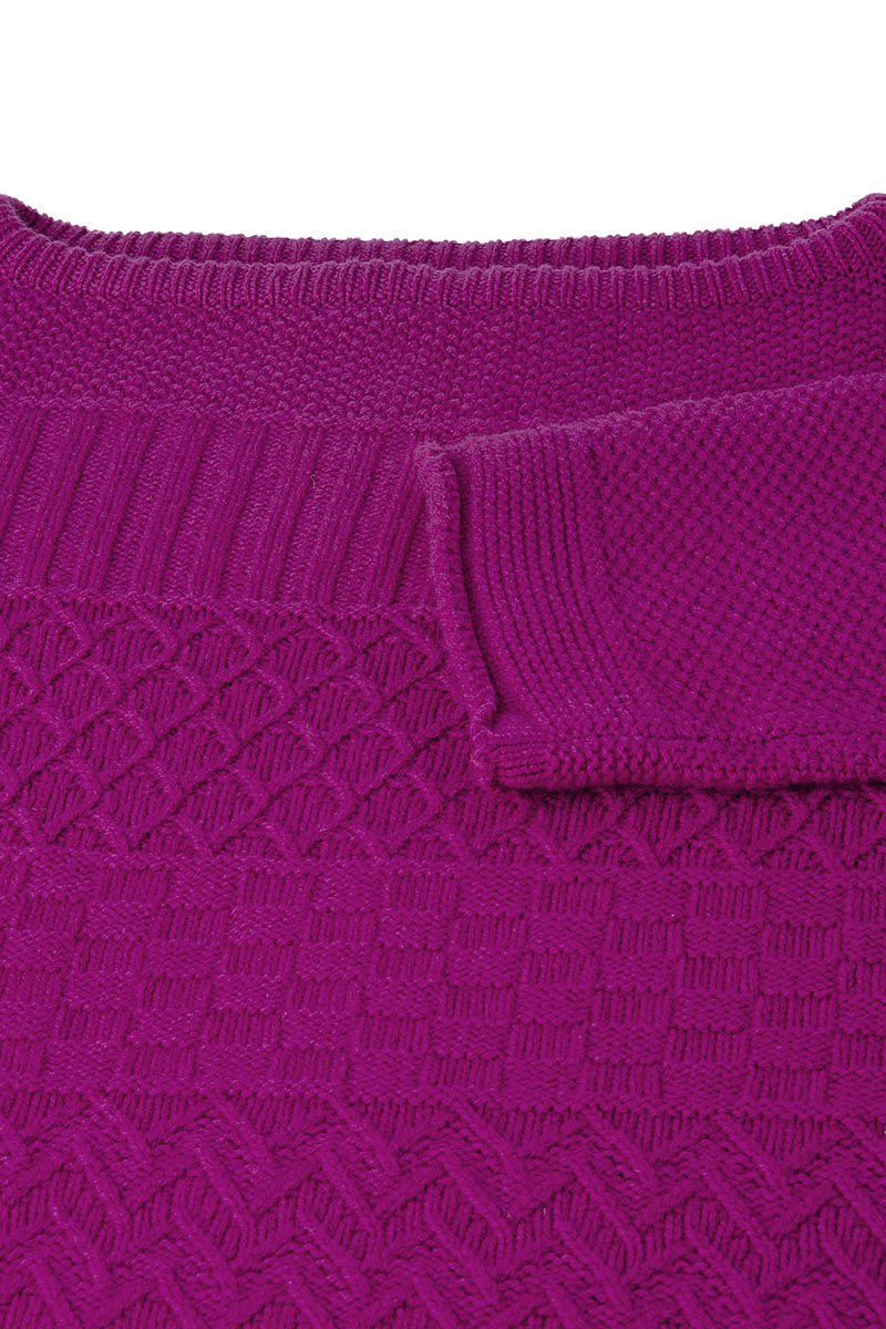 Womens gansey jumper sweater pink lambs wool boat neck close up