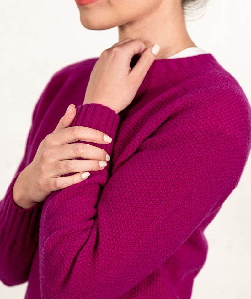 womens fuchsia pink moss stitch lambs wool jumper sweater fine geelong