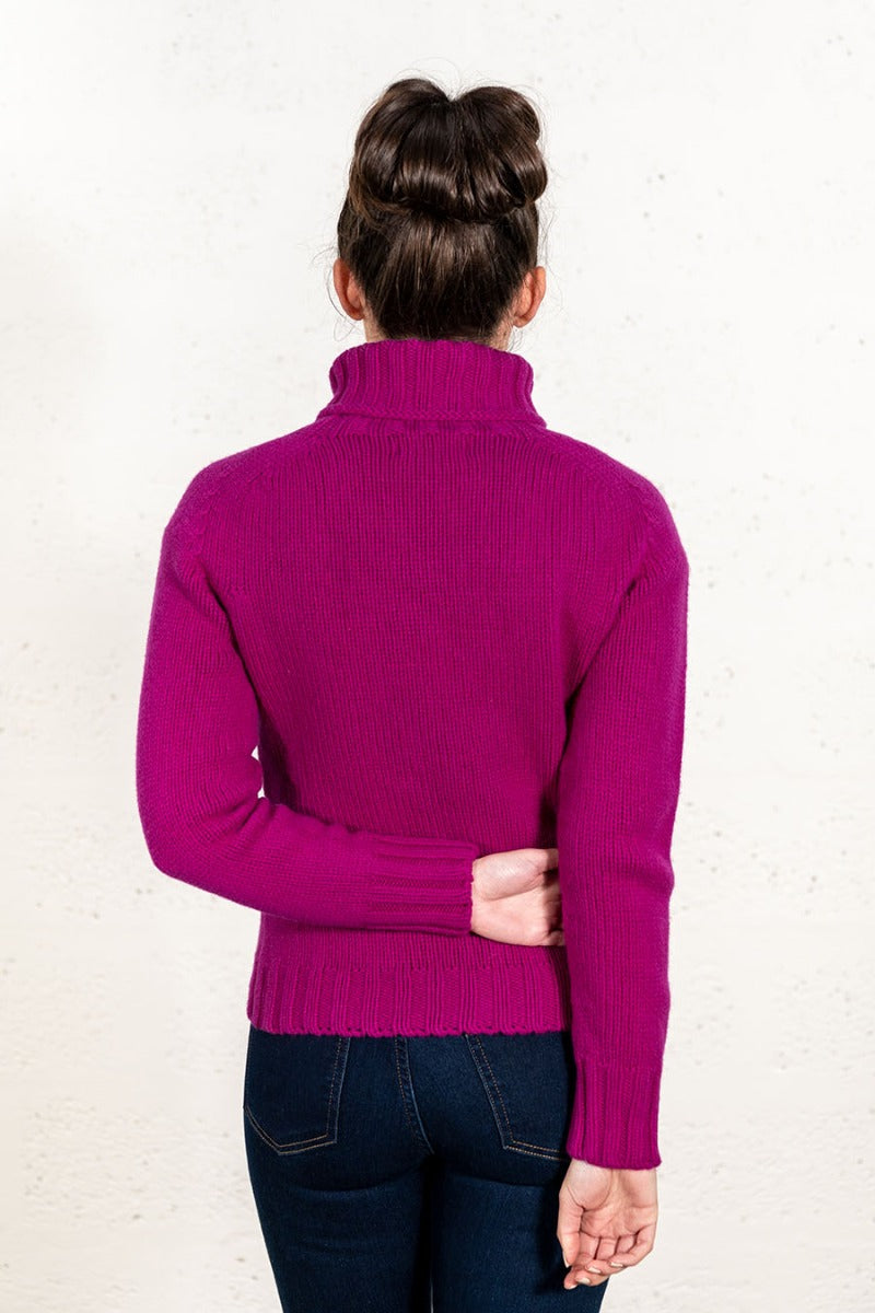 fuchsia pink lambs wool womens polo neck jumper