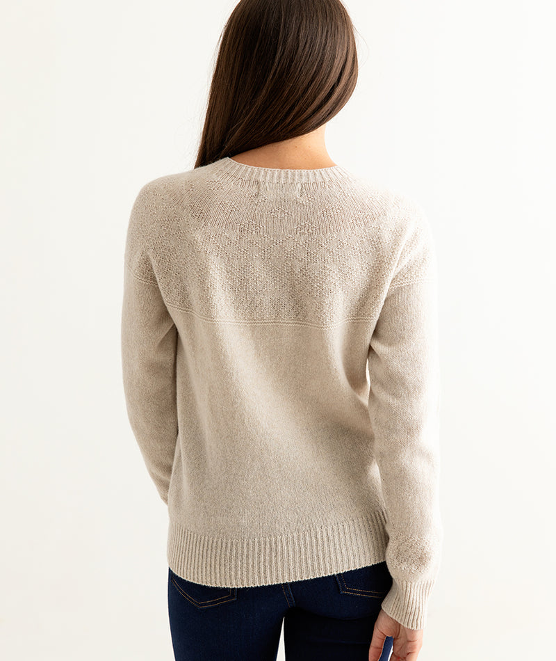 womens gansey guernsey cardigan lambs wool almond back