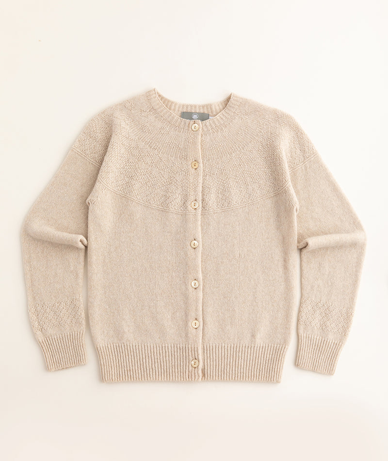 womens gansey cardigan linen beige cream lambs wool
