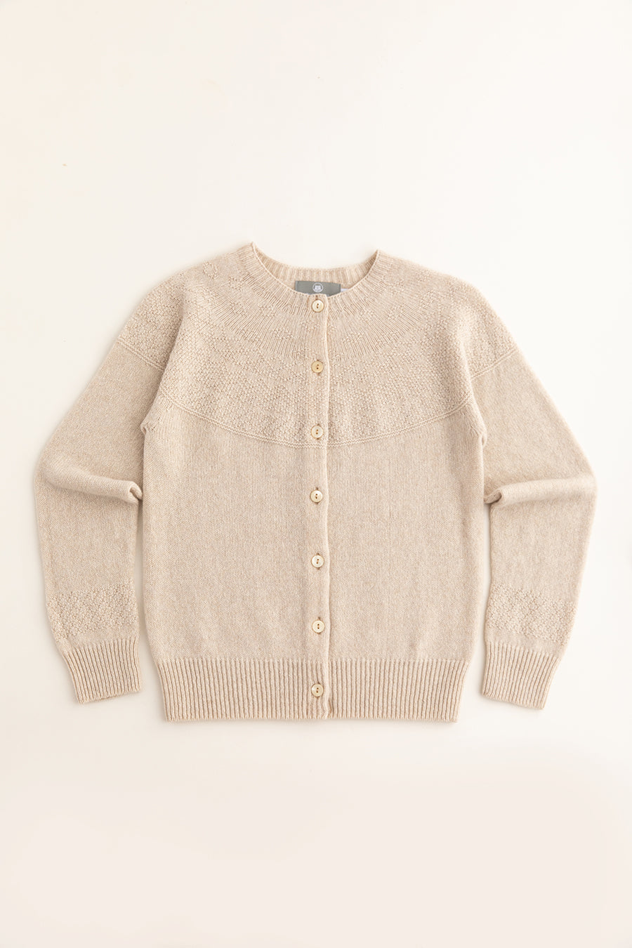 womens gansey cardigan linen beige cream lambs wool