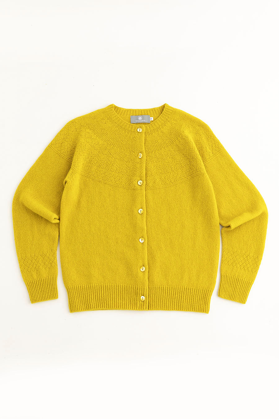 womens gansey cardigan mustard yellow lambs wool