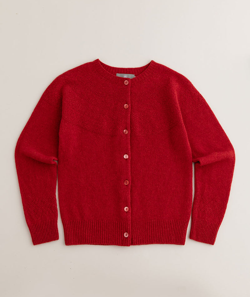 womens gansey cardigan scarlet red lambs wool