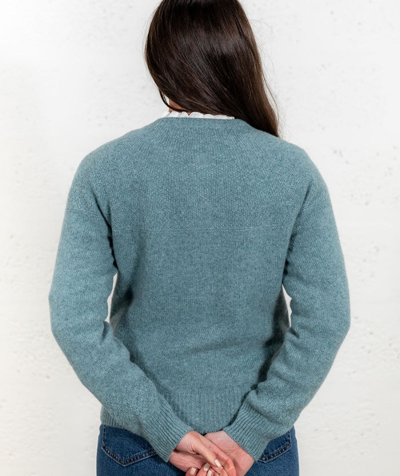 ladies sage green lambs wool cardigan gansey