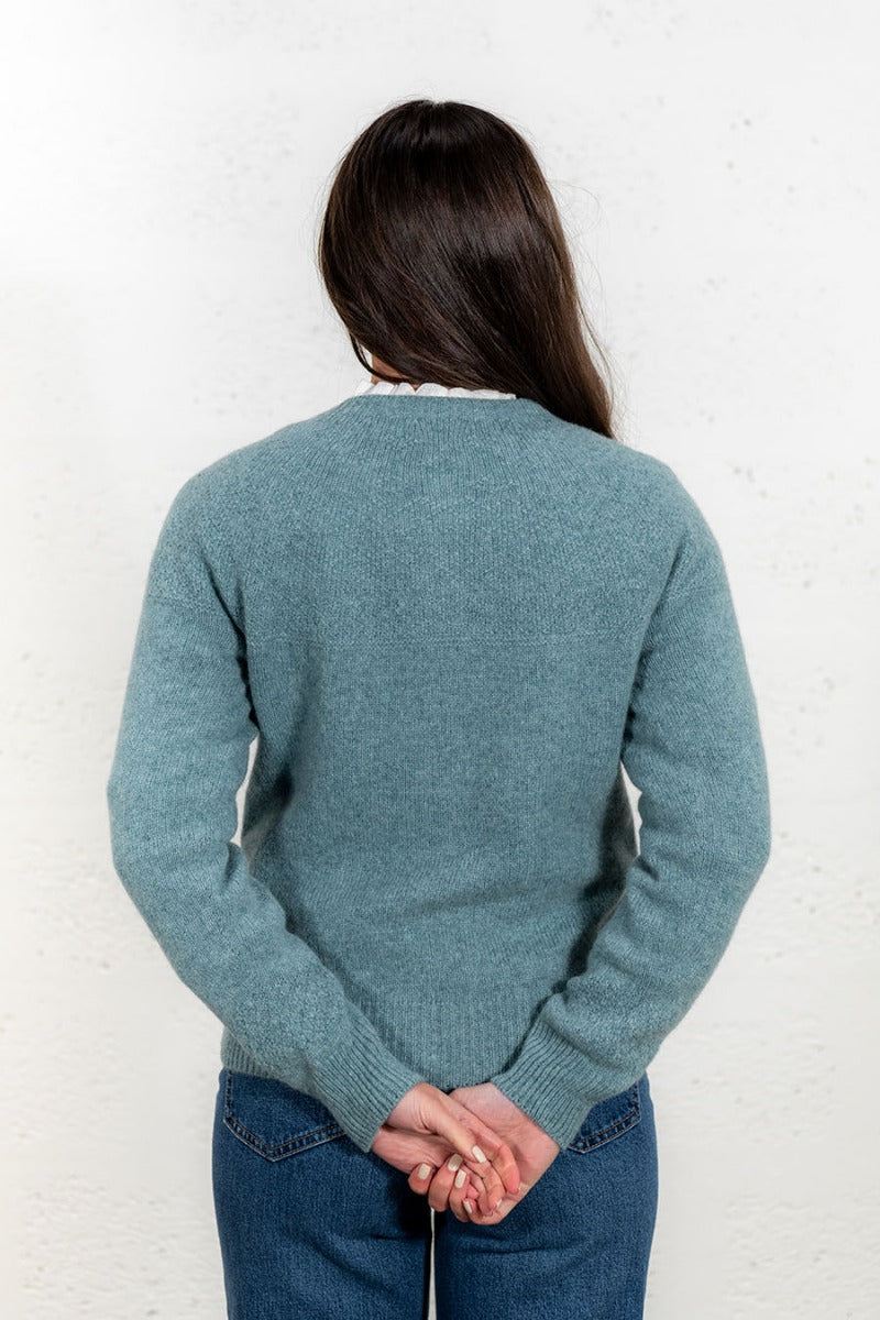 ladies sage green lambs wool cardigan gansey
