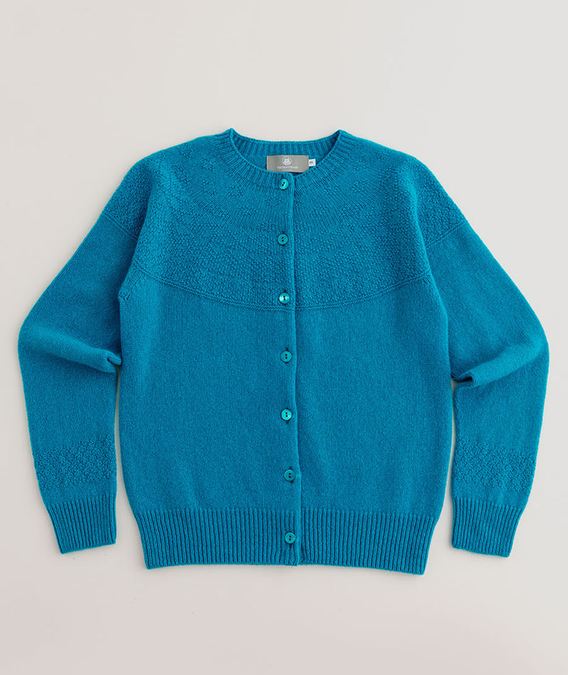 womens turquoise gansey cardigan lambs wool