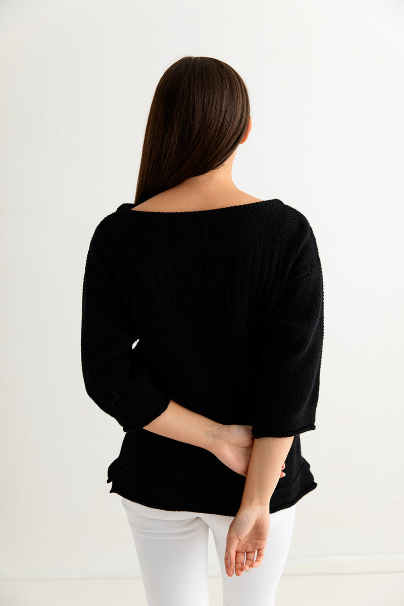 womens lambs wool gansey guernsey jumper sweater black back