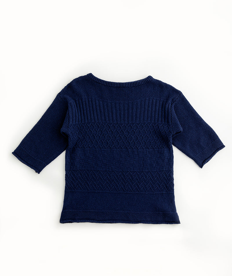 Womens navy blue gansey jumper sweater lambs wool boat neck