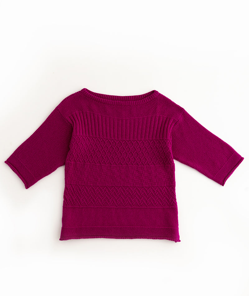 womens fuchsia pink gansey jumper sweater lambs wool boat neck