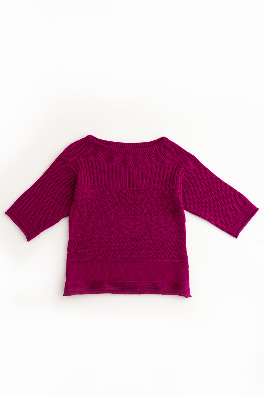 womens fuchsia pink gansey jumper sweater lambs wool boat neck